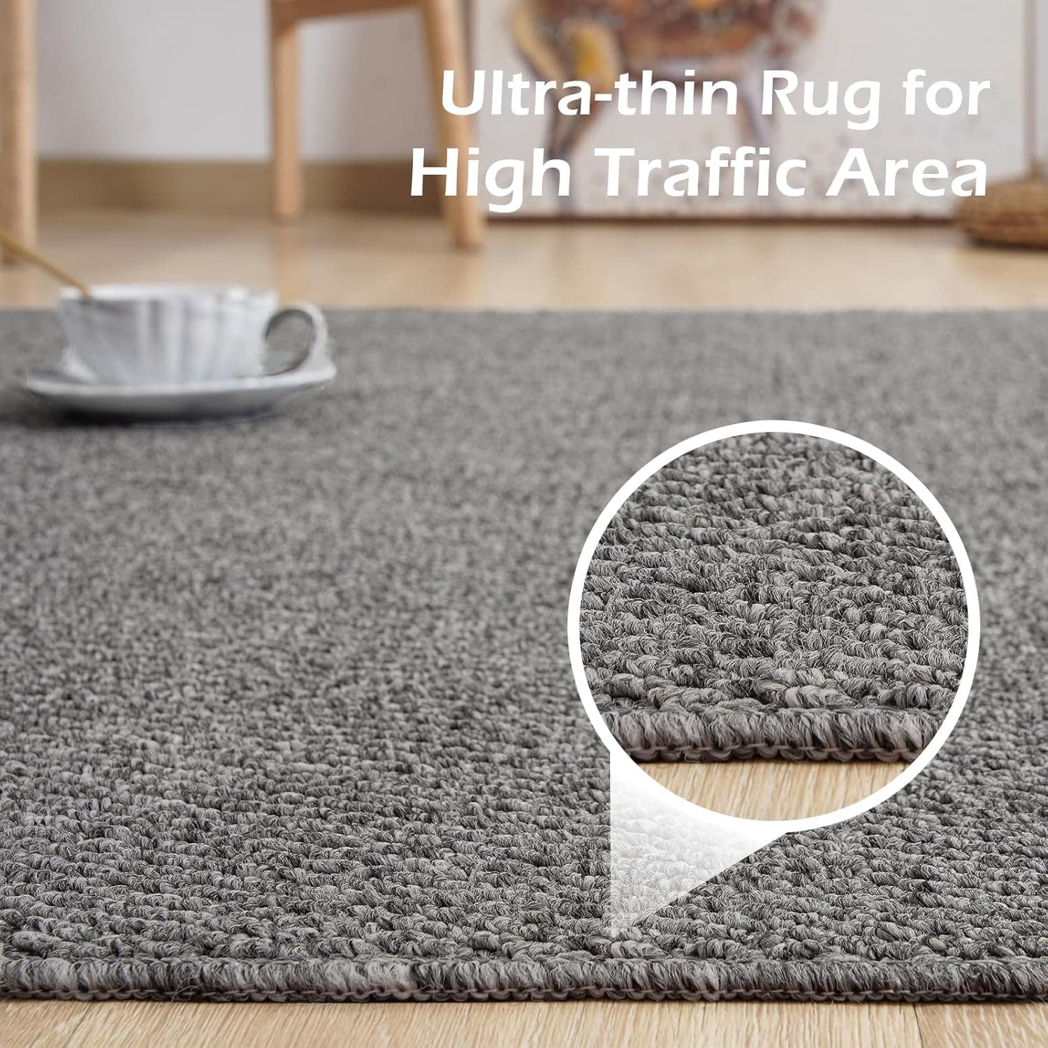 5x7 feet Faux Jute Area Rug, Washable Non-Slip Gray Farmhouse Carpet for Living Room, Bedroom, Dining Room, Hallway, Office & Entryway
