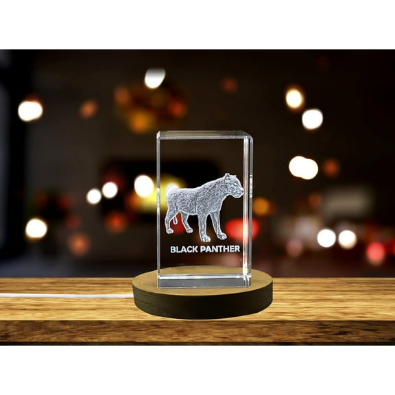 Unique 3D Engraved Crystal with Black Panther Design - Perfect Gift for Animal Lovers