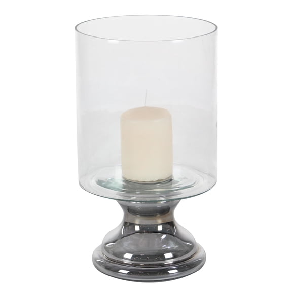 DecMode Silver Glass Handmade Turned Style Pillar Hurricane Lamp with Smoked Glass Finish