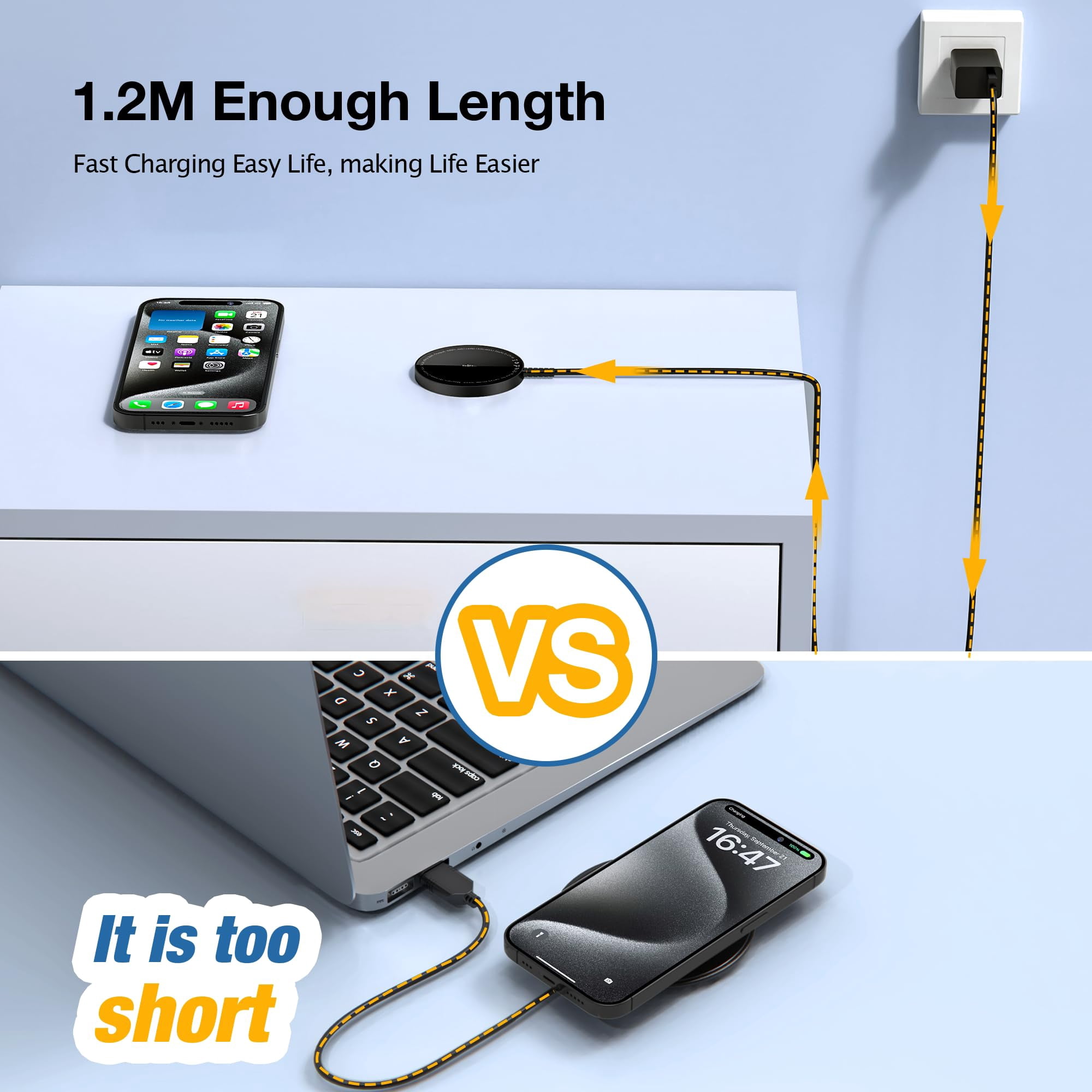 LujingZ Magnetic Wireless Charger - Compatible with iPhone 17/16/15/14/13/12 Series & Airpods 4/3/2 Pro - 15W Max Fast Charging, Strong Magnet, Dual USB - C/A Ports - Ideal for Home, Office, Travel