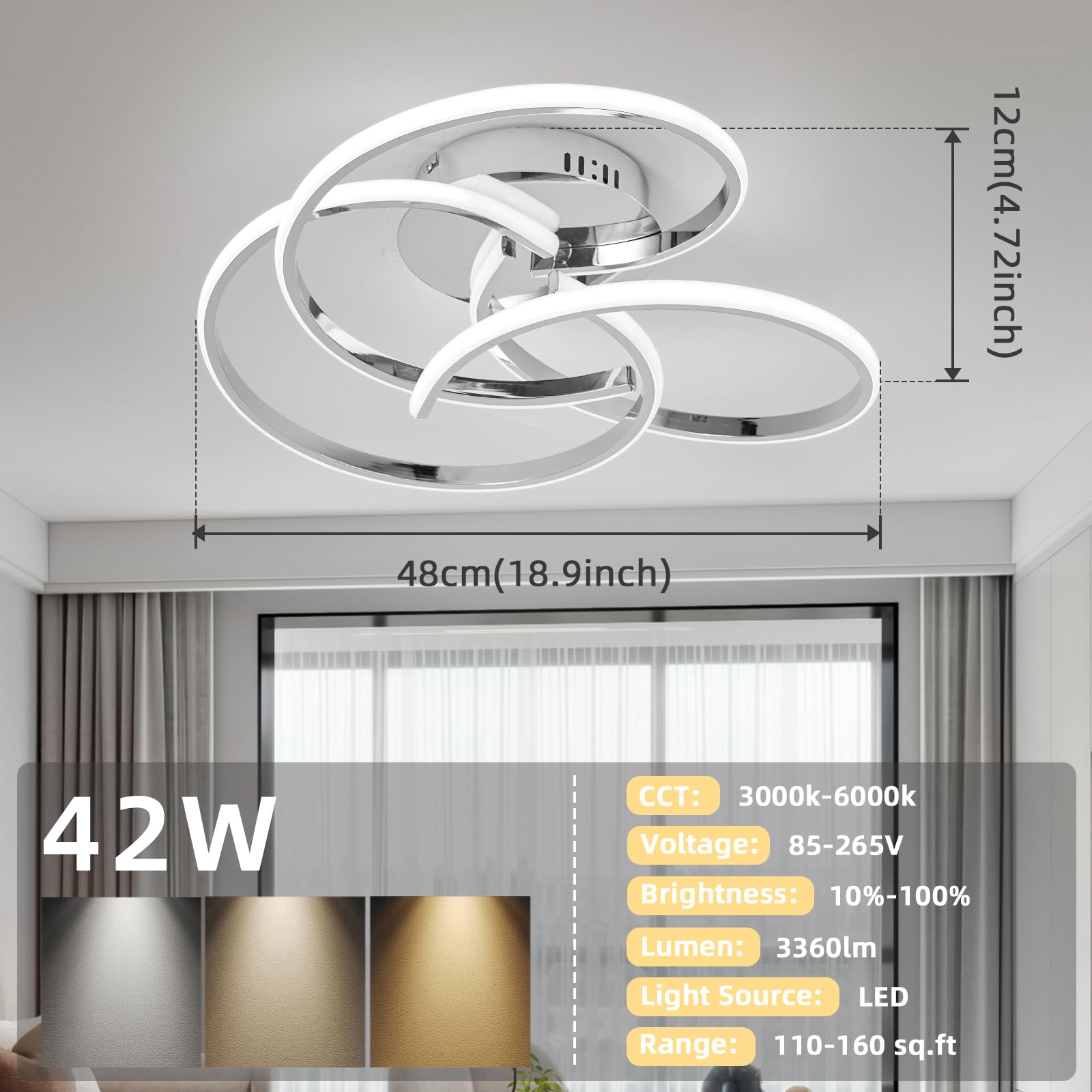 ADISUN Modern LED Ceiling Light 42W Dimmable Lighting Fixture with Remote Control Flush Mount Ceiling Lamp for Bedroom Living Dining Room Kitchen