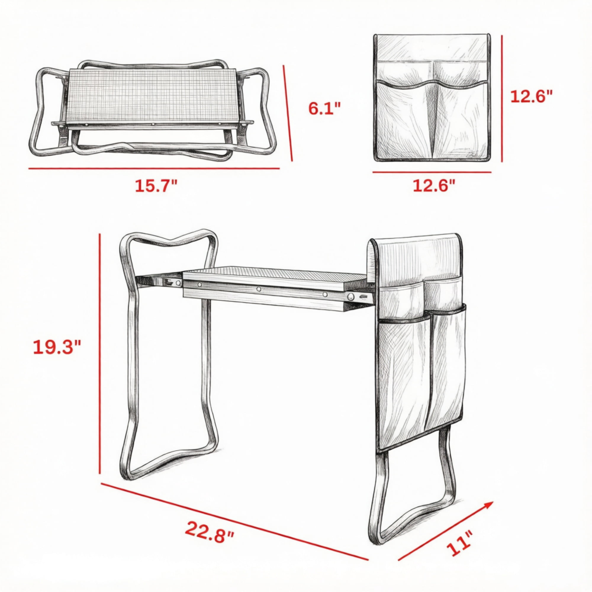 Foldable Garden Kneeler and Seat, Heavy Duty 2-in-1 Stool with EVA Pad and Detachable Tool Pouch, Gray