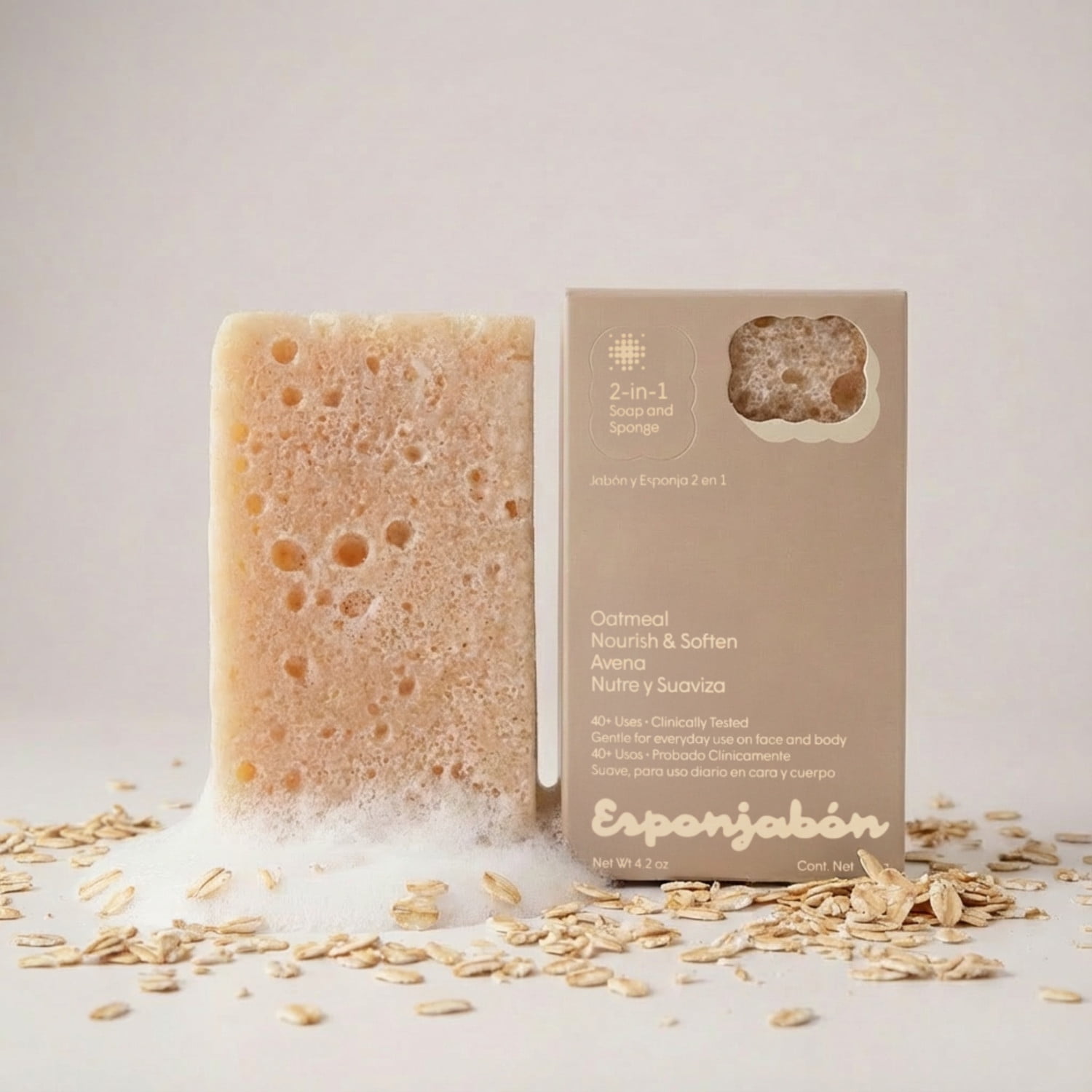 (3 pack) Esponjabon Oatmeal Soap Sponge - Soothe & Exfoliate 2-in-1 Soap Sponge - for Face and Body - 4.2 oz