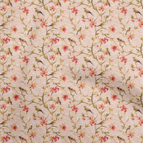 oneOone Viscose Chiffon Rose Brown Fabric Floral Flower With Bird Diy Clothing Quilting Fabric Print Fabric By Yard 42 Inch Wide