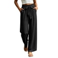 thumbnail image 6 of Women's High Waist Paperbag Bow Wide Leg Pants, Drawstring Flowy Pocket Polyester Trousers, Soft Airy Casual Bottoms for Vacation Social Gatherings Daily | TruHer,Black M, 6 of 9