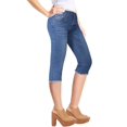 thumbnail image 3 of 2Luver, Women's, Stretchy 5 Pocket Skinny Medium Fade Mid Rise Capri Ripped Denim Jeans, Medium Denim, 3, 3 of 3