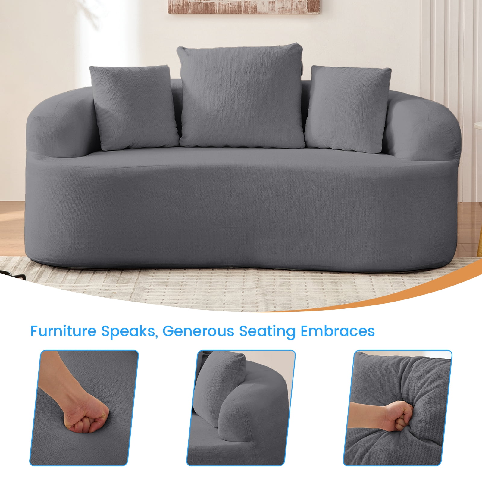 ZAFLY 67” Cloud Comfy Sofa, Deep Seat Loveseat for Living Room, Chenille 2 Seater Cloud Couch, No Assembly Required - Dark Gray