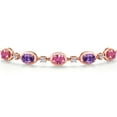 thumbnail image 3 of Gem Stone King 18K Rose Gold Plated Silver Pink Zirconia and Purple Amethyst Bracelet for Women | 3.78 Cttw | Gemstone Birthstone | Oval 7X5MM | Fully Adjustable 9 inch, 3 of 6