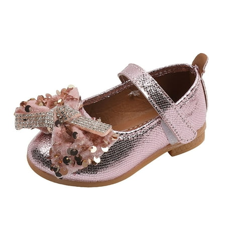 

B91xZ Baby Christmas Gifts Summer And Autumn Fashion Girls Casual Shoes Solid Color Bow Rhinestones Sequins Shiny Flat Boots for Girls 2 Pink 4.5 Years