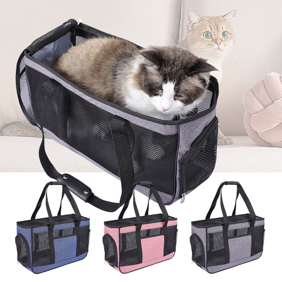 Soft-Sided Pet Carrier Tote Bag with Breathable Mesh Panels, Portable Travel Bag for Small Dogs Cats Puppies with Adjustable Shoulder Strap for Car Rides Vet Visits