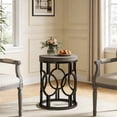 thumbnail image 3 of Fnova Round End Table, Industrial Small Side Table with Metal Hollow Frame for Living Room, Bedroom, Easy Assembly Nightstand, 3 of 10