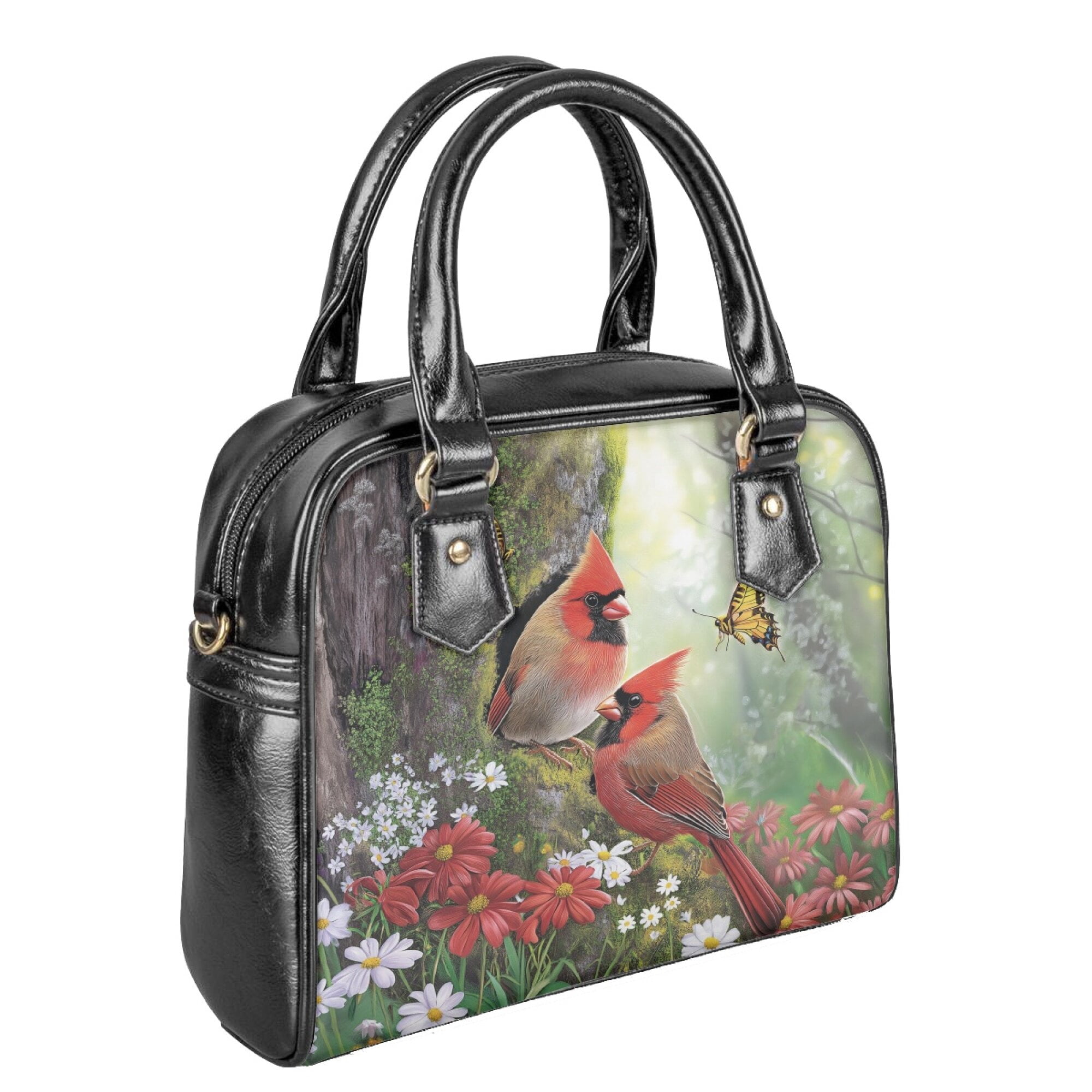 Tutolipy Hummingbird Daisy Printed Handbag Crossbody Bag with Butterfly Printed Satchel Shoulder Cross Body Bag for Women Ladies, Top Handle Satchels with Inner Pockets for Shopping, Green