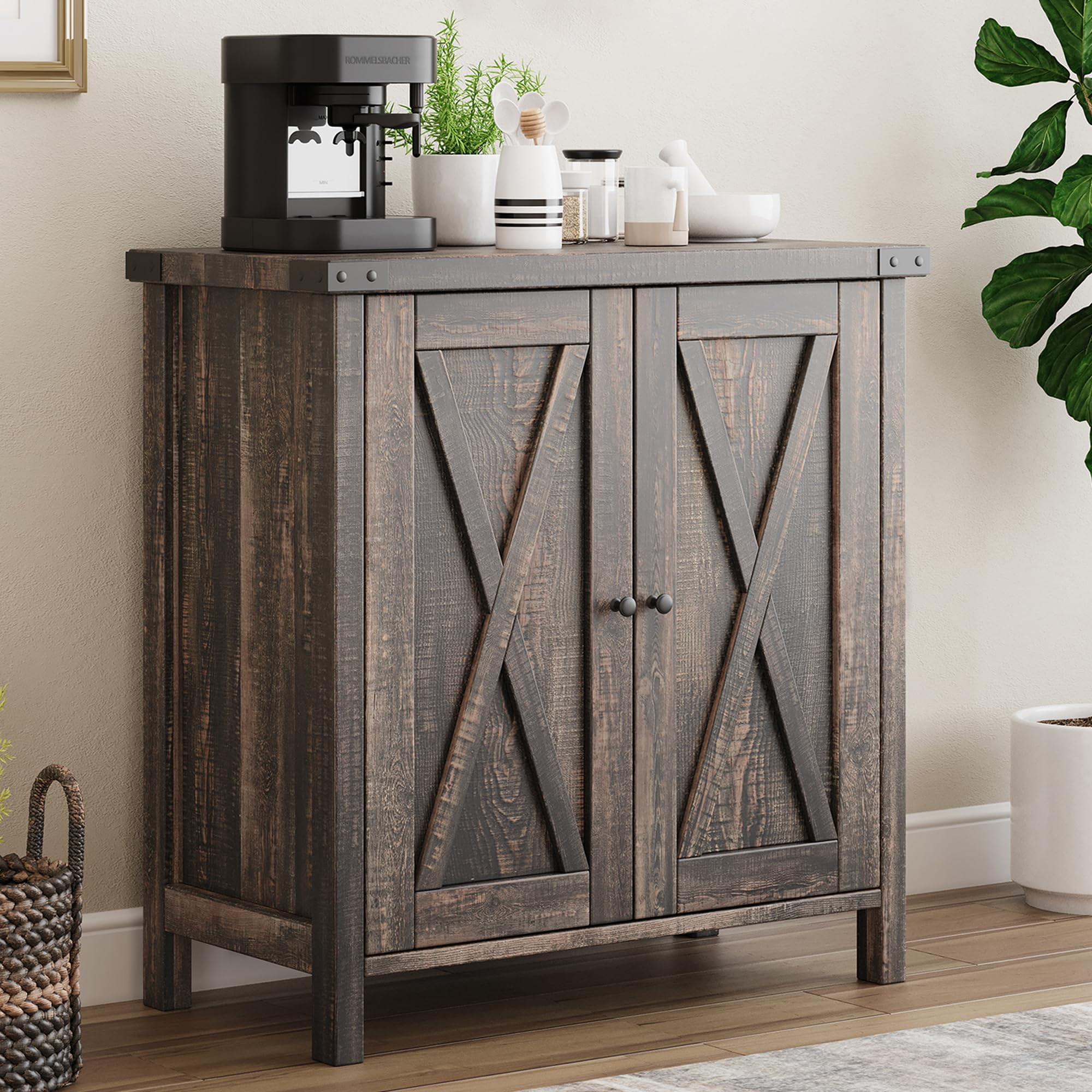 DSstyles Buffet Cabinet, Farmhouse Storage Cabinet, 15.7’D x 30"W x 31.5"H, Oak