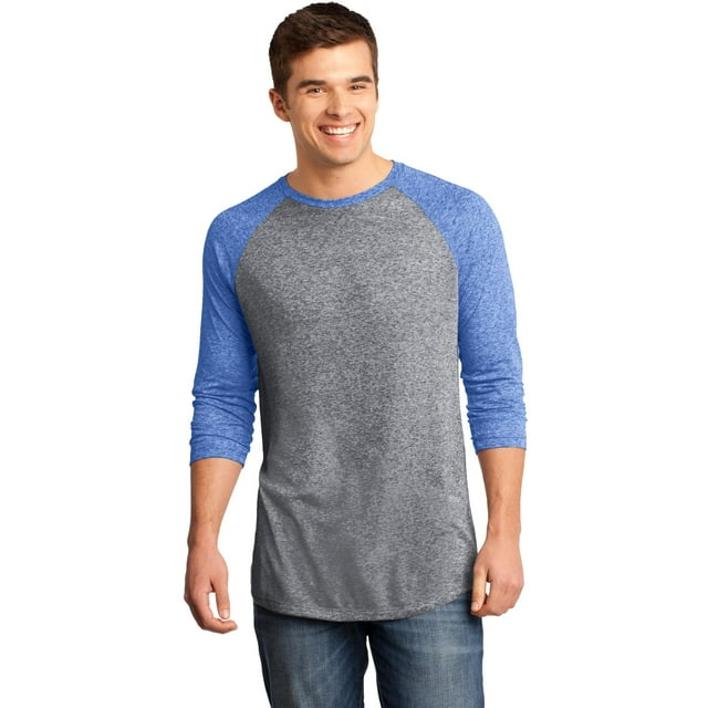 Discontinued District ® - Young Mens Microburn ® 3/4-Sleeve Raglan Tee. Dt162 Xs Deep Royal/ Heathered Nick