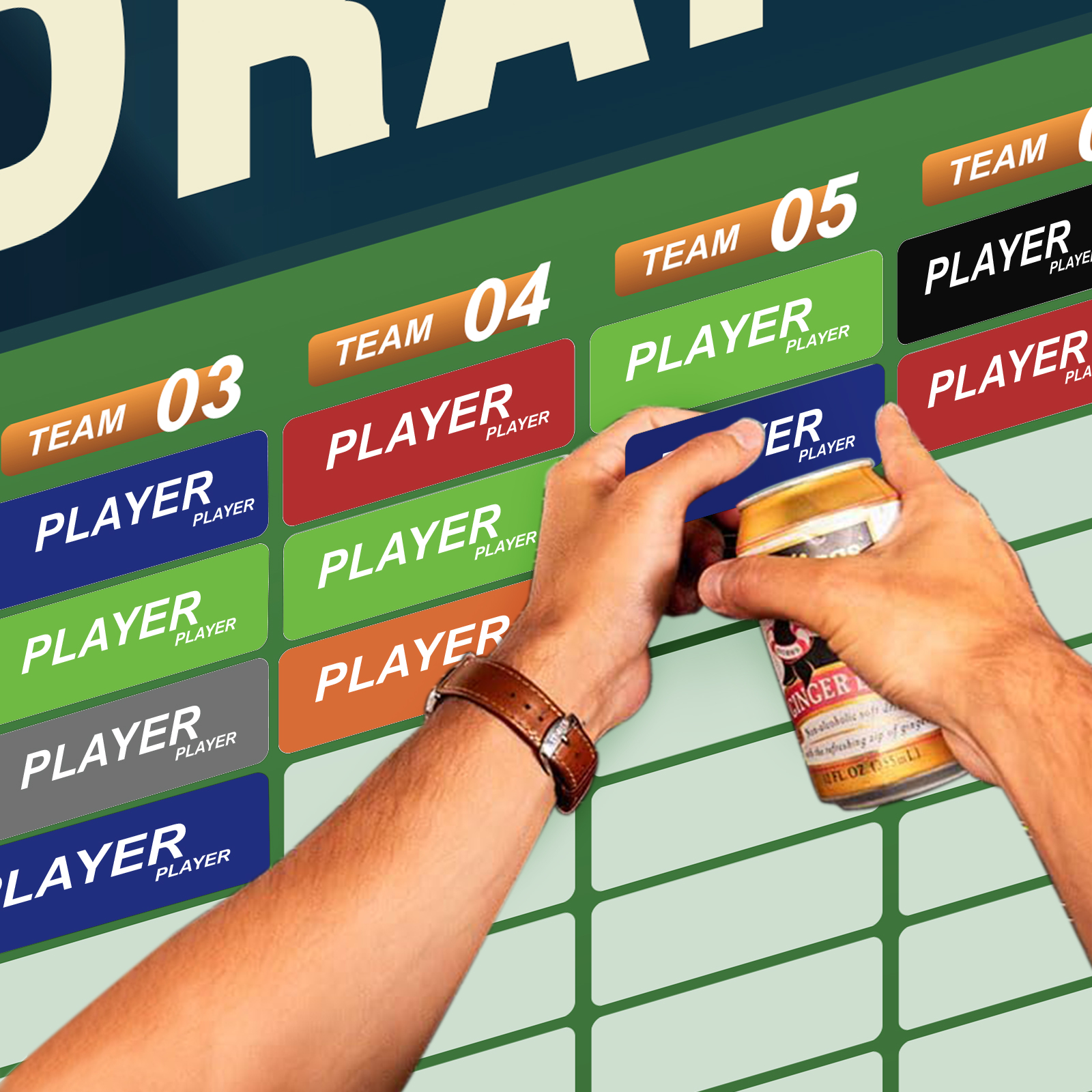 2026  Football Draft Board Kit -6 x 4 Feet -Up to 14 Teams & 660+ Player Stickers.