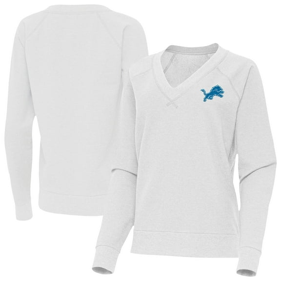 Women's Antigua Heather Gray Detroit Lions Varsity Tri-Blend V-Neck Long Sleeve T-Shirt