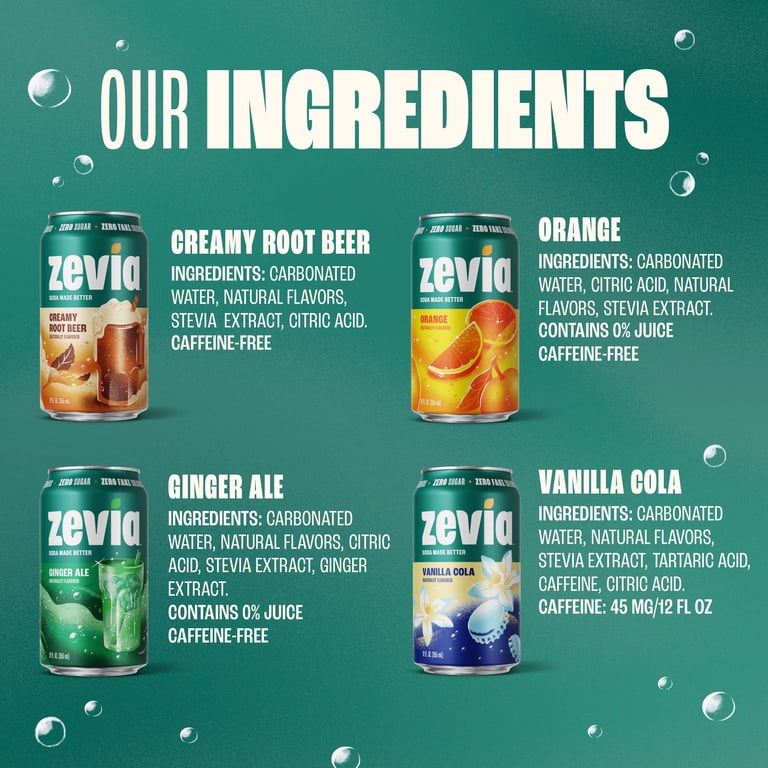 Zevia Zero Sugar, 0 Calorie Variety Soda, 12 fl oz, 8 Pack Cans