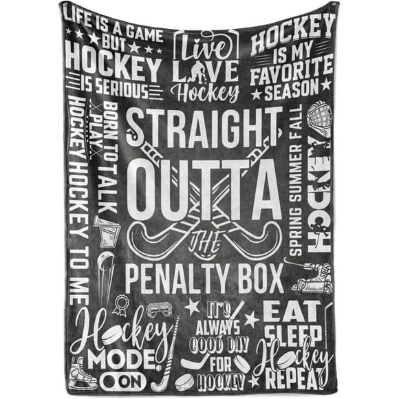 LHSHID Hockey Gifts for Boys Men Bed Flannel Blankets Throws for Christmas Hockey Gifts for Boys 8 12 Black Straight Outta The Penalty Box 40x50in