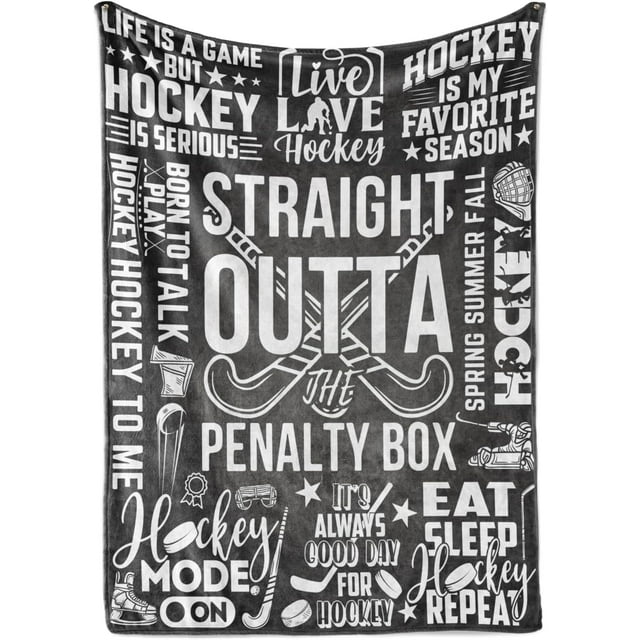 LHSHID Hockey Gifts for Boys Men Bed Flannel Blankets Throws for Christmas Hockey Gifts for Boys 8 12 Black Straight Outta The Penalty Box 40x50in