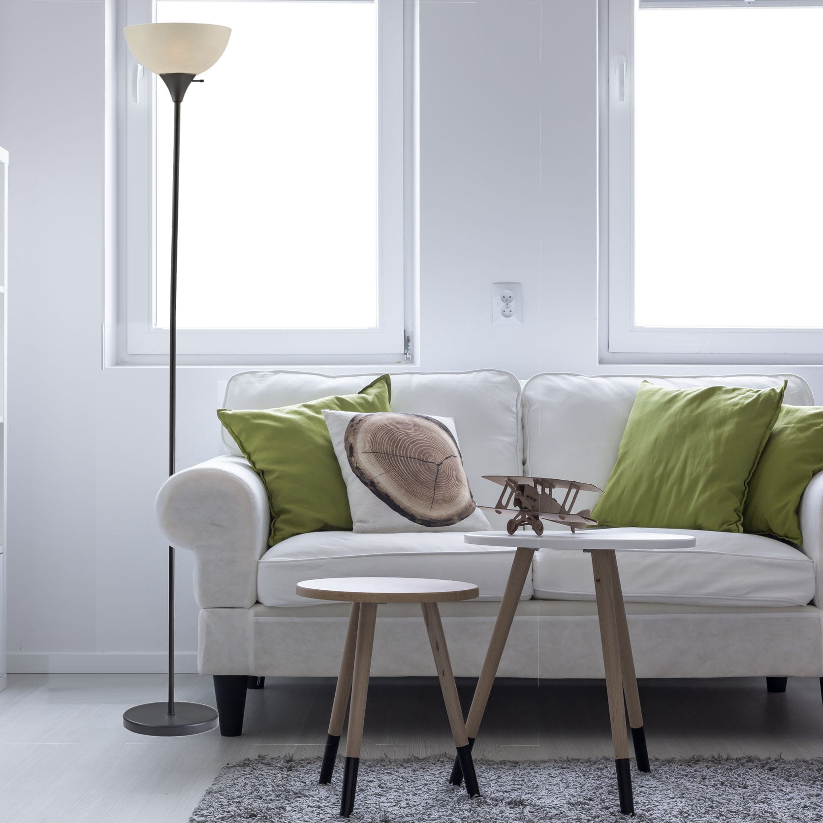 LIGHTACCENTS Susan Silver Floor Lamp for Living Rooms with White Shade - Silver