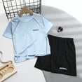 thumbnail image 2 of Ccpelsie Boys Summer Shorts Set - 2 Piece Casual Short Sleeve Shirt and Shorts for Boys Summer Daily Wear(Light Blue,13-14 Years), 2 of 4