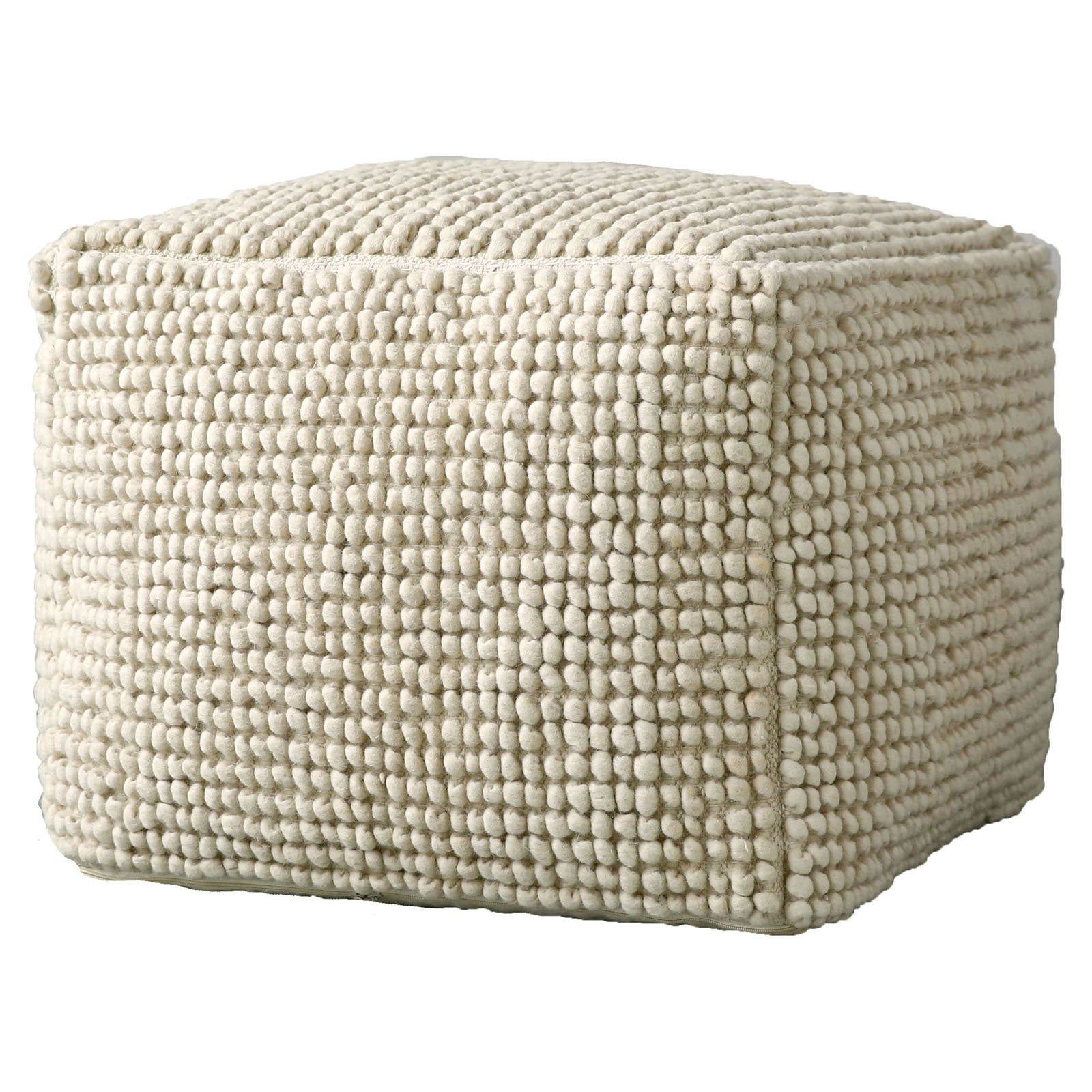 creative coop square wool beige pouf