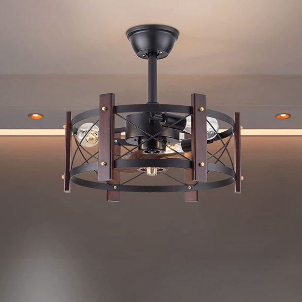 Miumaeov Caged Ceiling Fan with Lights Remote Control 18" Rustic