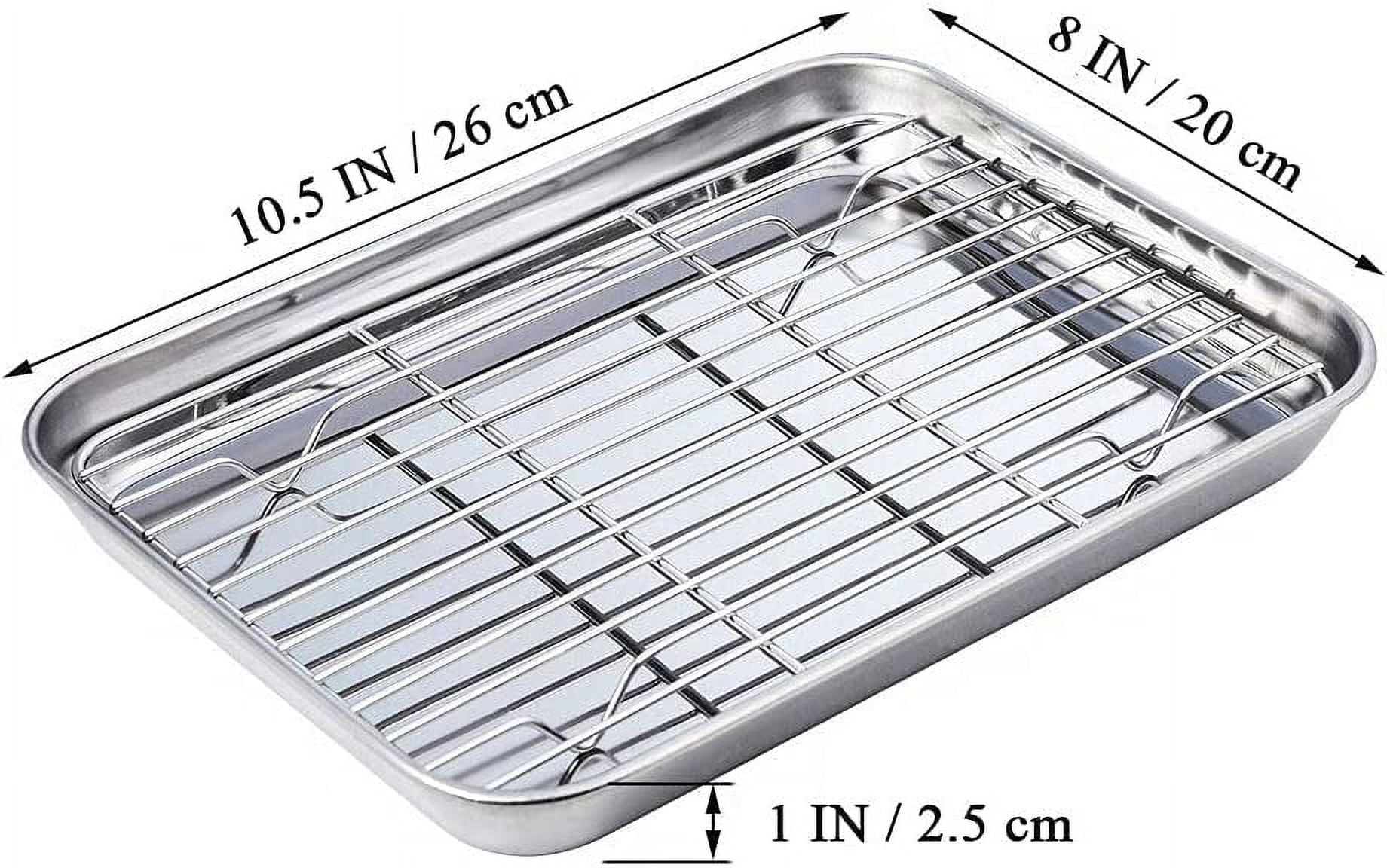 Stainless Steel Baking Sheet with Rack Set, E-far 12.4”x9.7” Cookie Sheet  Broiling Pan for Oven, Rimmed Metal Tray with Wire Rack for