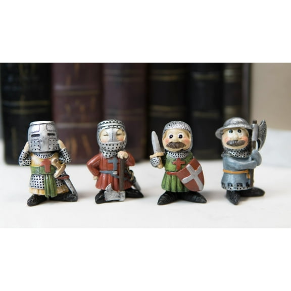 Medieval Knight Crusader Templar Sword Axe Shield Armor Mini Figurine Set of 4