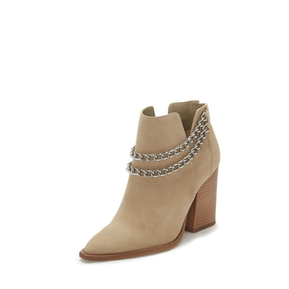Vince Camuto Gallzy Tortilla Nude Leather Pointed toe Double Chain Ankle Booties (Tortilla Nude, 5)