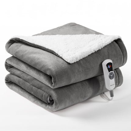 MARNUR Heated Blanket Full Size 72" x 84", Flannel & Sherpa Electric Blanket with Fast Heating, 6 Heating Levels, 10 Hours Timer, Gray