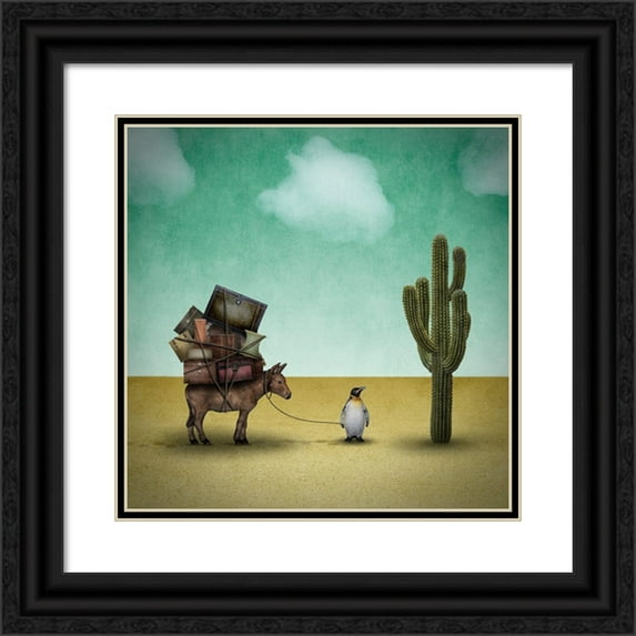 Noblin, Greg 12x12 Black Ornate Wood Framed with Double Matting Museum Art Print Titled - Mr. Penguin Goes on Holiday