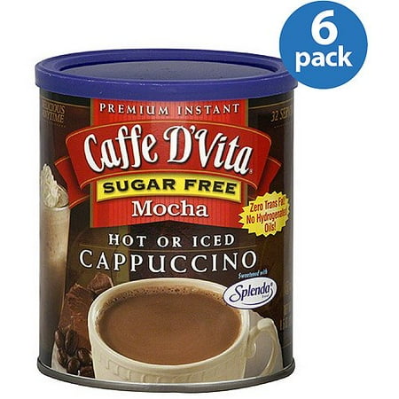Caffe D'vita Sugar Free Mocha Hot or Iced Instant Cappuccino, 8.5 oz, (Pack of 6)