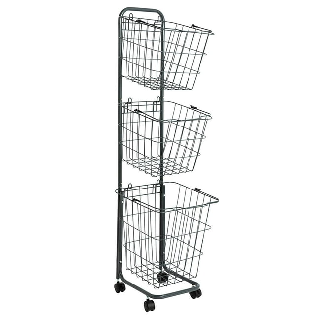 Carro utilitario de 3 capas con ruedas, cesta de estante, carrito de almacenamiento clasificador de metal para Negro