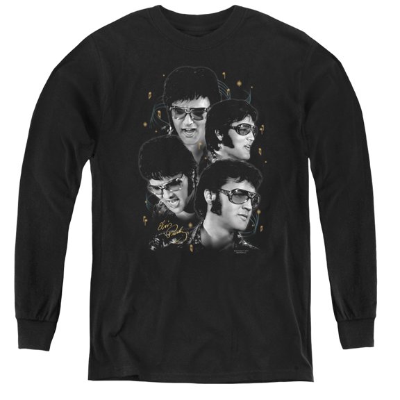 Elvis Presley Faces Youth Long Sleeve T-Shirt Black