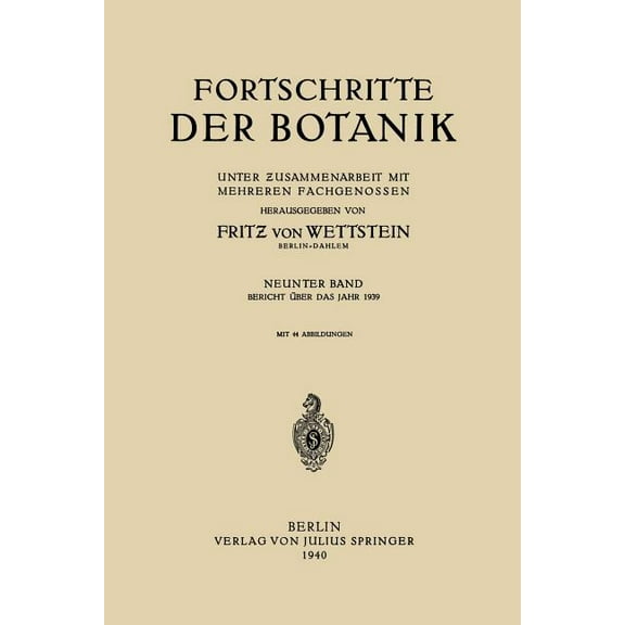Fortschritte Der Botanik: Neunter Band, (Paperback)