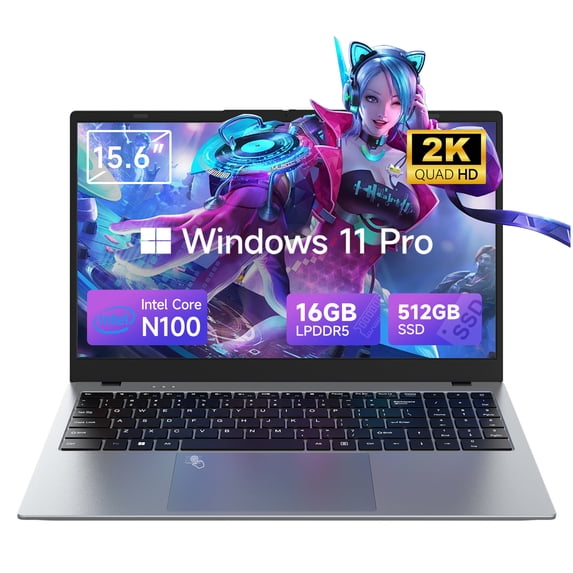 Restored Akocrsiy 15.6" Laptop Computer, 16GB RAM 512GB SSD, FHD Display with Intel N100 (up to 3.4GHz) with Microsoft Office, Windows 11 Pro Laptop, Fingerprint, Grey