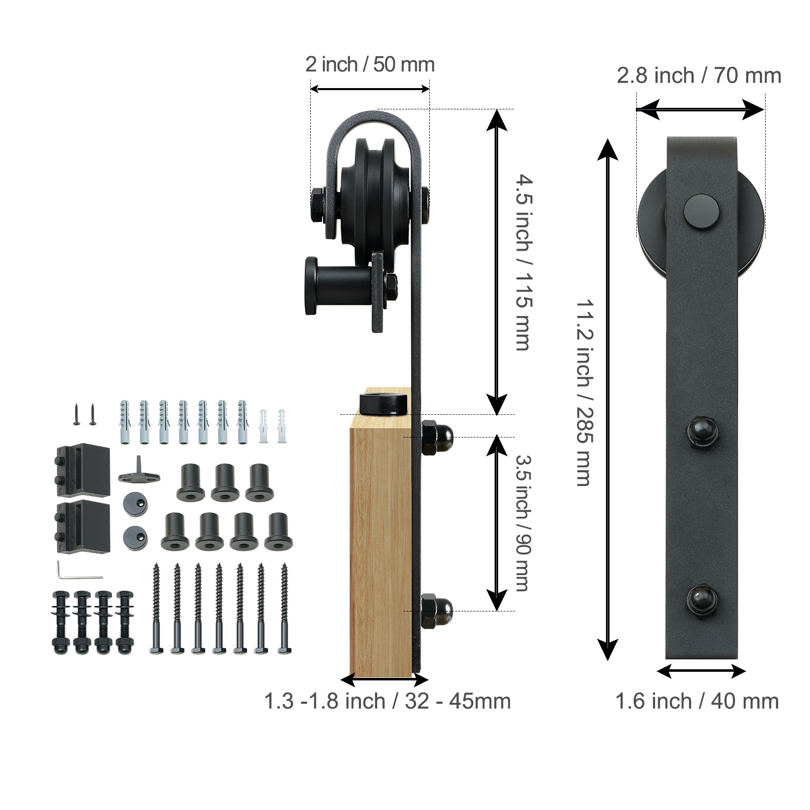 KFFKFF 8ft Sliding Barn Door Hardware Kit, Carbon Steel photo 8