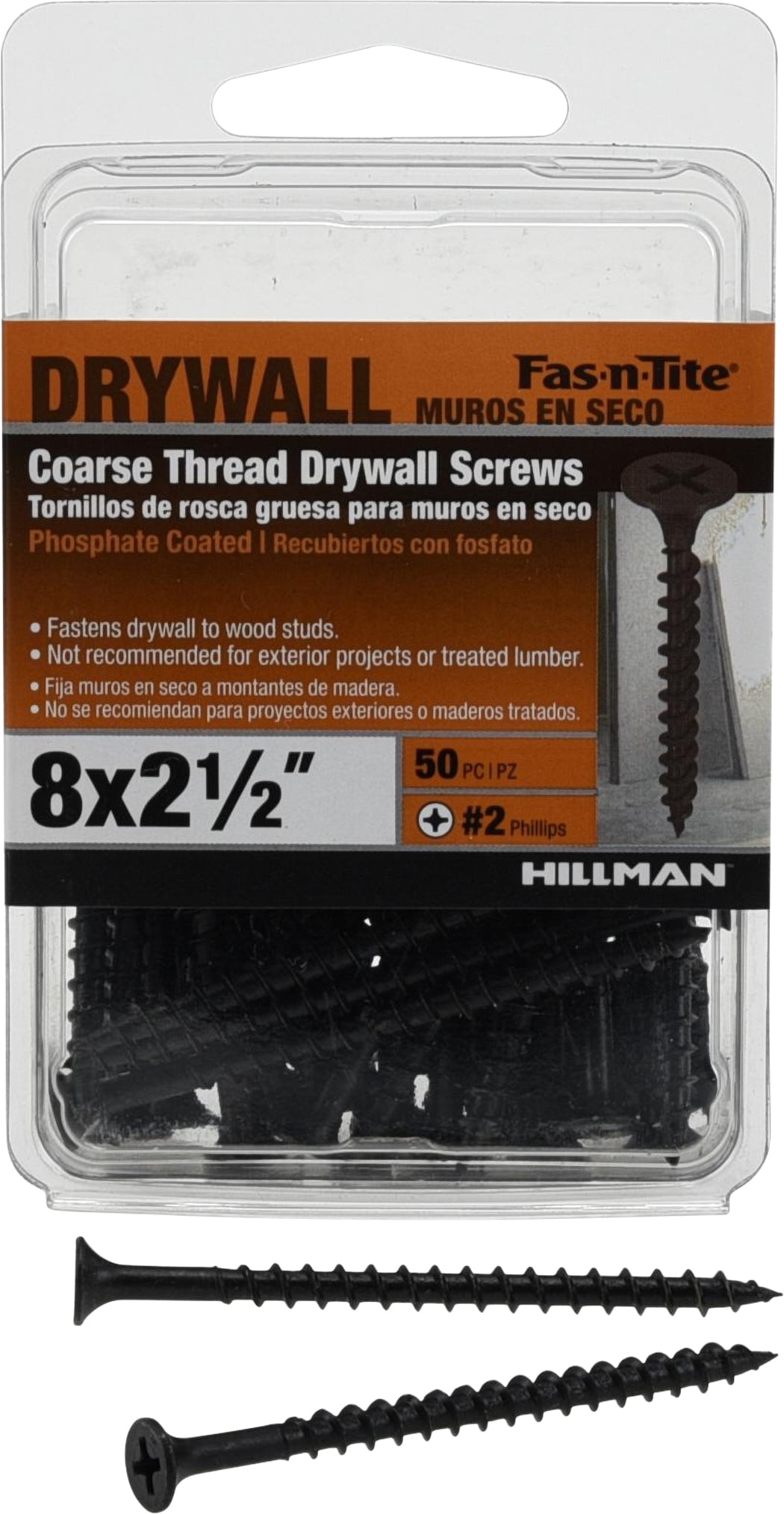 Fas-N-Tite, Coarse Thread Drywall Screw #8 x 2.5", Steel, 50 Pieces