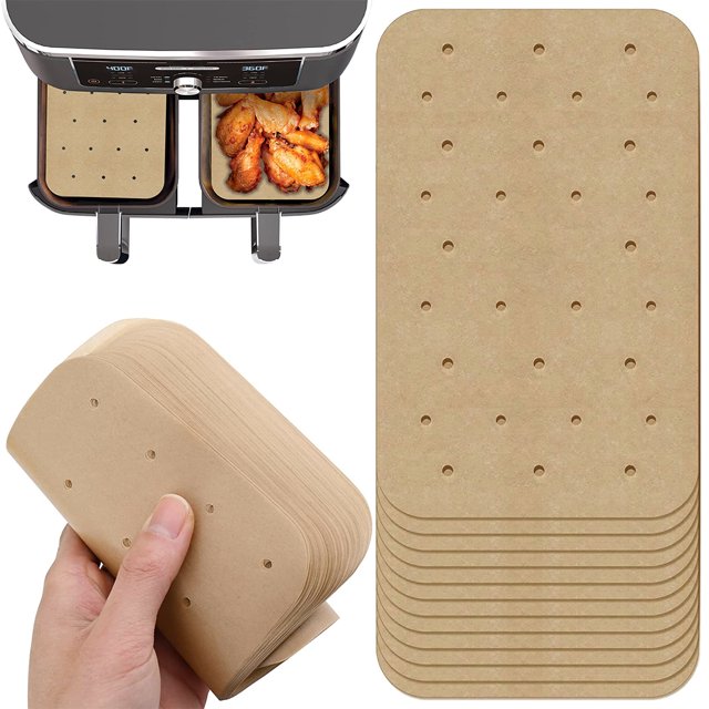 Muyoka Papel de pergamino para freidora de aire, rectángulo con esquinas redondeadas Almohadillas de papel de aceite Revestimiento de papel para hornear resistente al calor resistente al agua para hor Muyoka Hogar