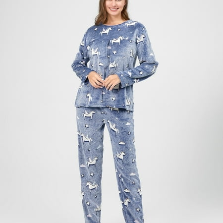 

Women‘s Two-piece Set Comfortable Cartoon Pattern Fuzzy Thermal Pajama Set