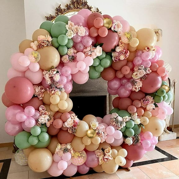 AOWEE Dusty Pink Green Balloon Garland Arch Kit, Coral Nude Sage Gold Balloons with 3D Butterfly Decorations for Wedding Birthday Baby Shower Decorations Butterfly Party Supplies