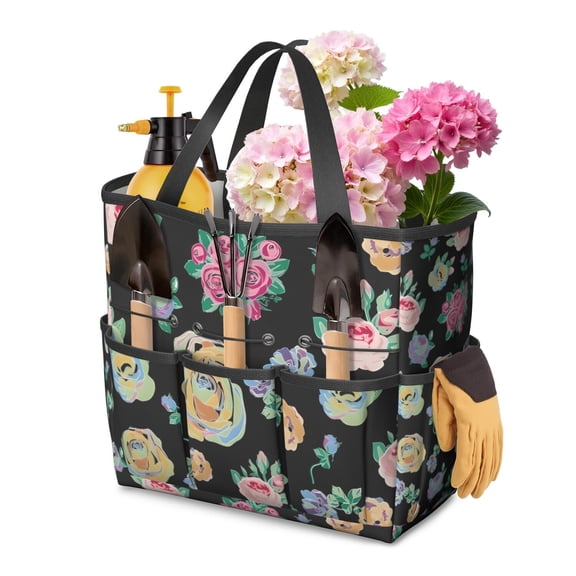 Garden Tool Bag,Pioneer Flower Floral Print Pattern Garden Tool Organizer,Garden Gifts,Waterproof Multi-Pocket Garden Tool Storage 11.8x5.5x11.4 Inch(Tools NOT Included)