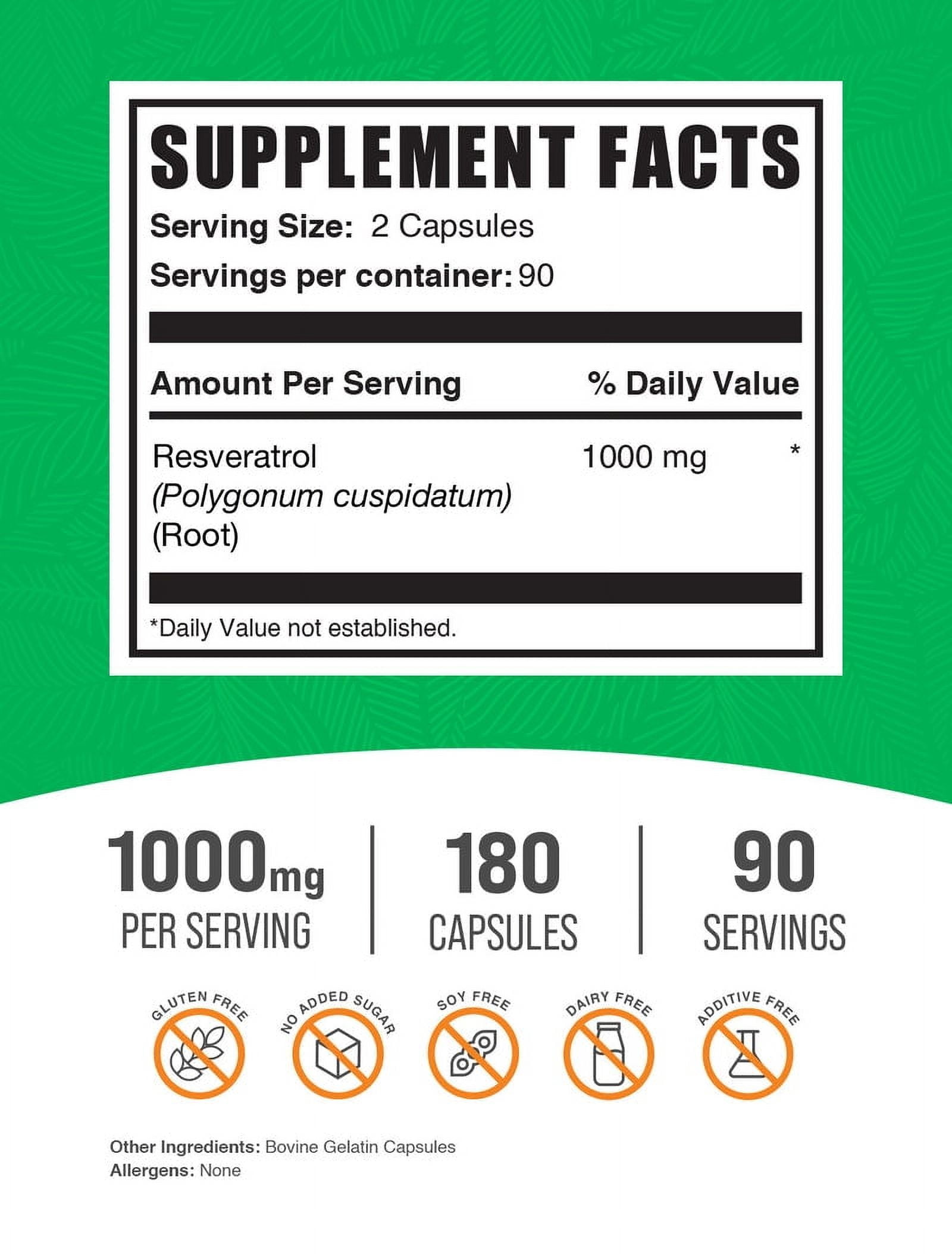 BulkSupplements Resveratrol Capsules - 1000mg per Serving (180 Capsules - 90 Servings)