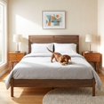 thumbnail image 2 of Queen Size Mid-Century Wood Platform Bed Frame with Slatted Headboard, No Box Spring Needed, Walnut, 2 of 9