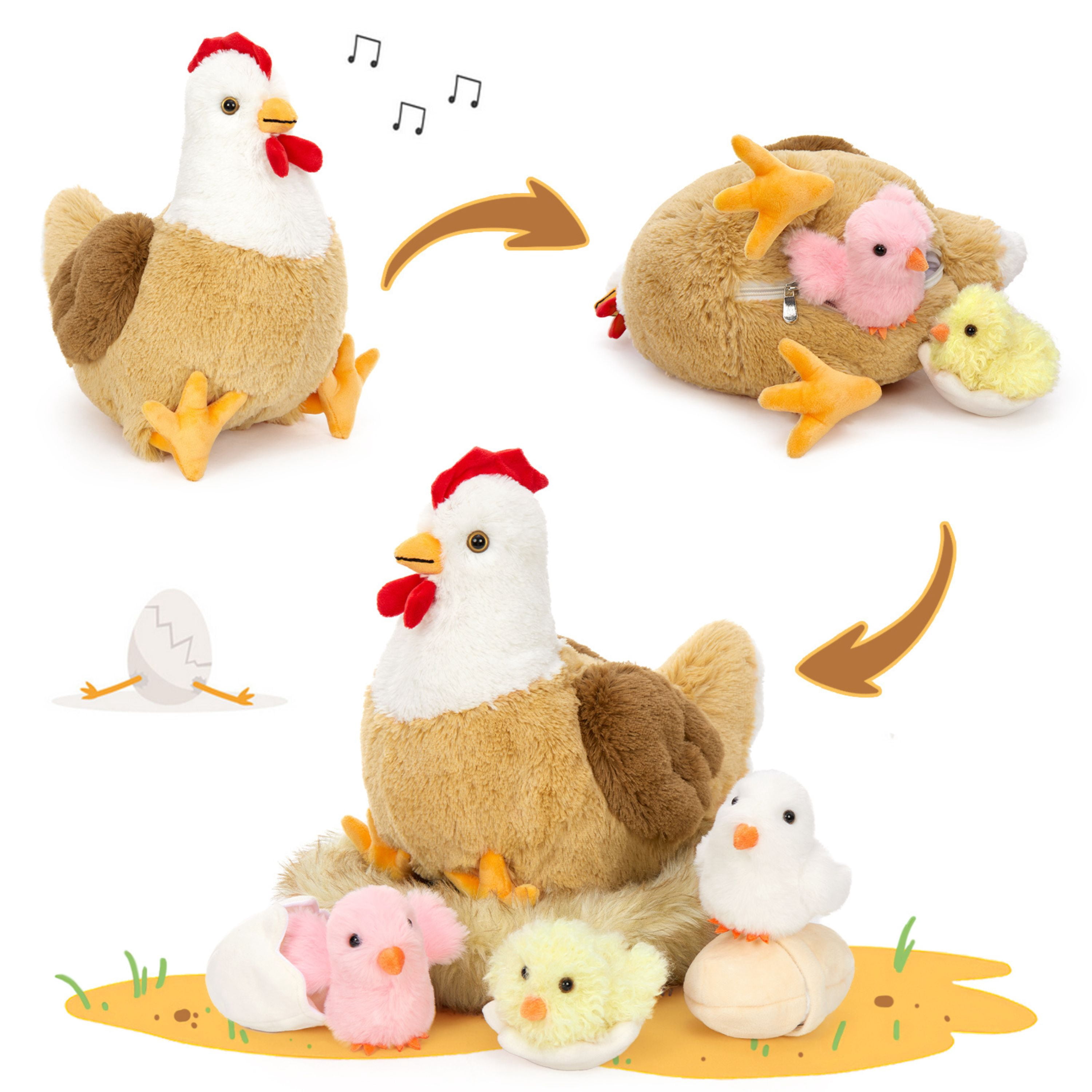 Tezituor 7Pcs Chicken Stuffed Animals 14'' Stuffed Hen with Baby Chicks, Eggs, and Nest House Plush Farm Stuffed Animals