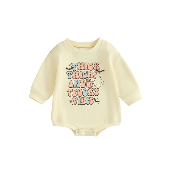 Liacowi Infant Baby Boys Girls Halloween Romper Letter Print Long Sleeve Round Neck Onesie 3 6 12 18 24 Months Newborn Spring Autumn Bodysuits