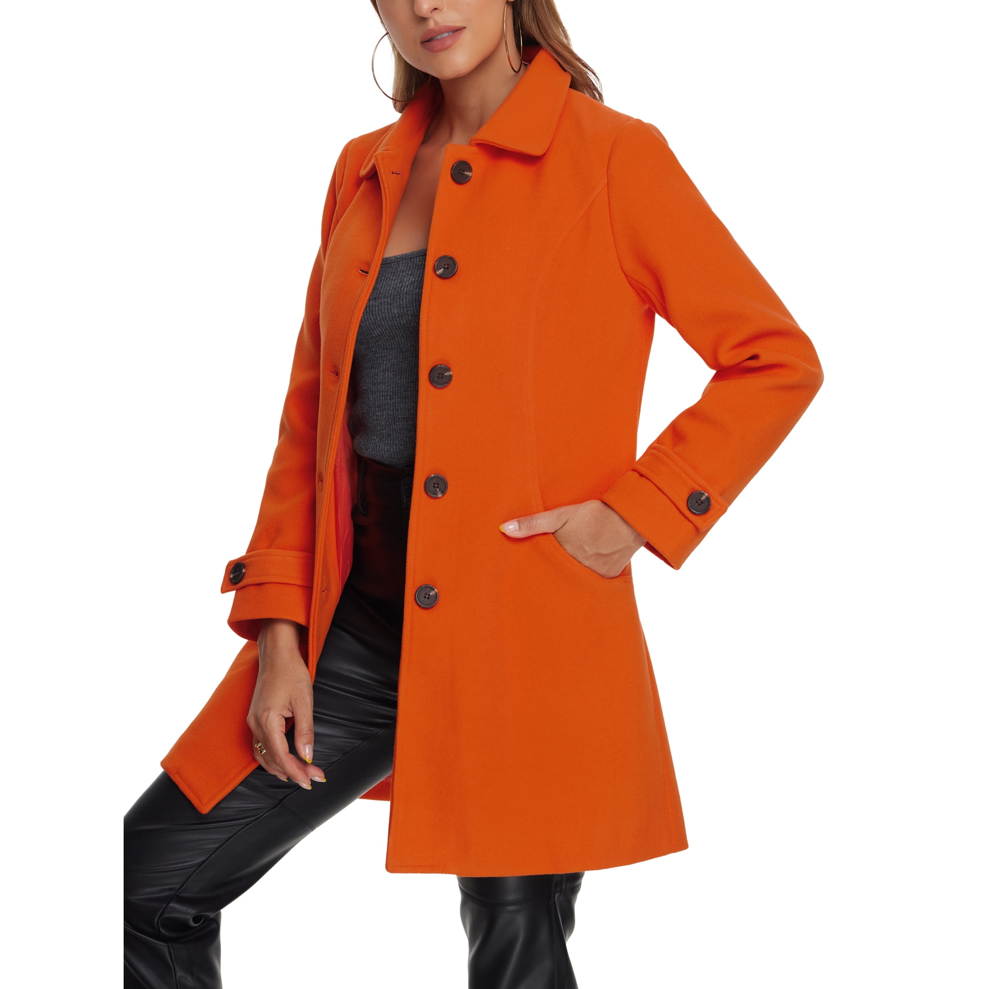 Unique Bargains Trench Coat d Hiver a Col Claudine pour Femmes Orange S Walmart