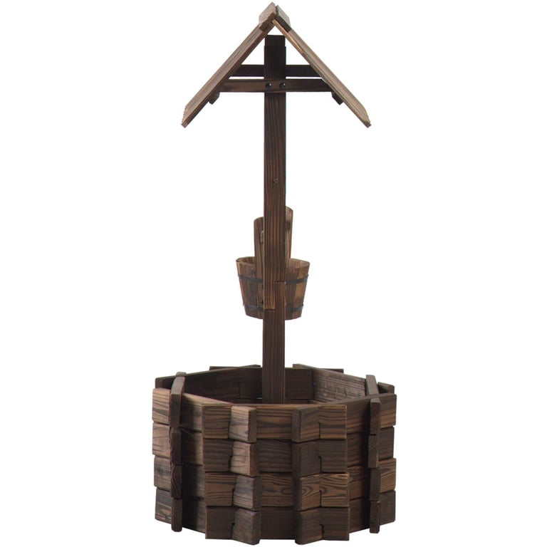 BaPiPro Wood Wishing Well Planter with Hanging Bucket, Brown photo 8