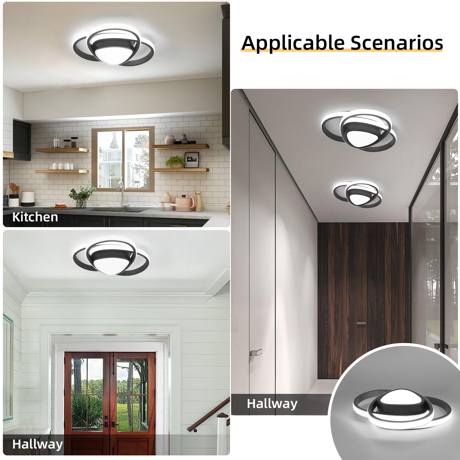 ADISUN LED Ceiling Lights 3 Round Modern Ceiling Lighting Fixture, Flush Mount Lamp for Aisle Bedroom Stairs Hallway Porch Kitchen Living Room - 36W Cool White Light 6000K